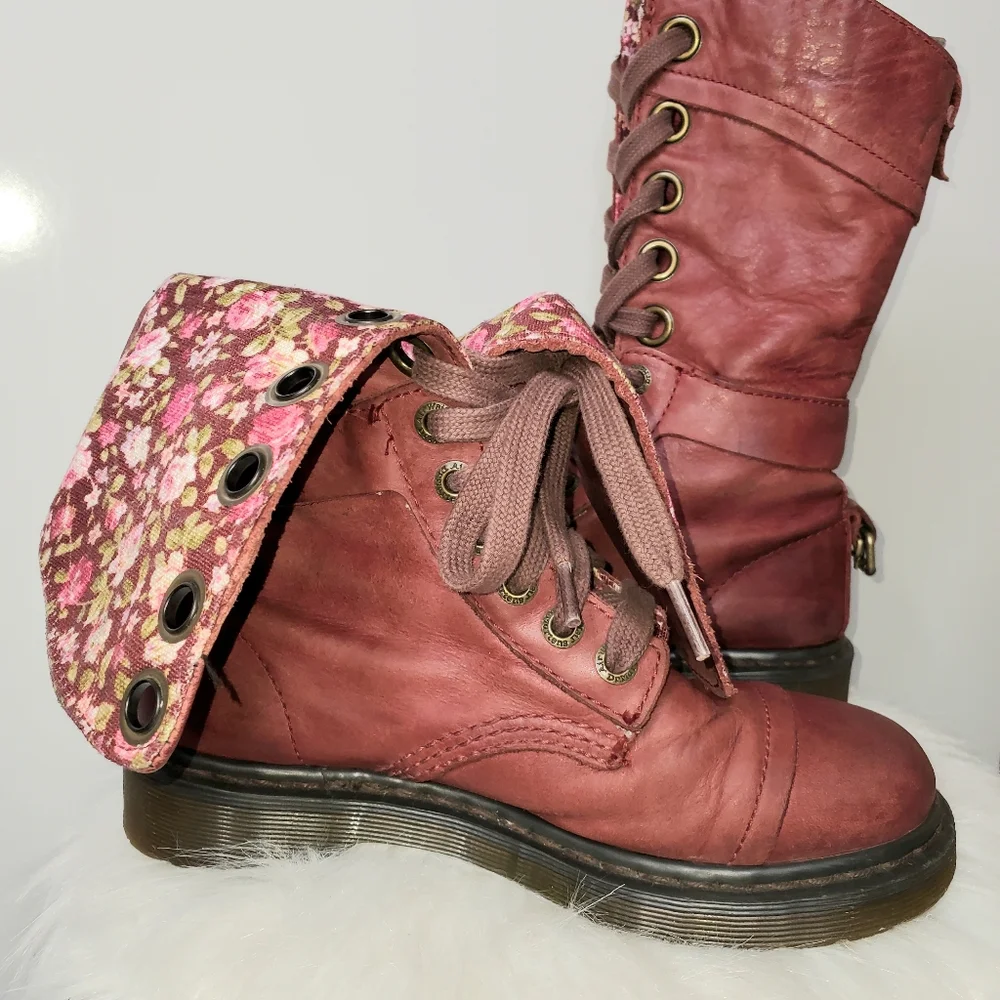 DR MARTENS Red Triumph Leather Floral Lace Up Foldable Boots 1914 W Size 6 - Picture 13 of 13